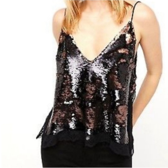 Free People Intimately Swinging ROSE GOLD Sequin Top XS embellished shine CAMI - Picture 7 of 7